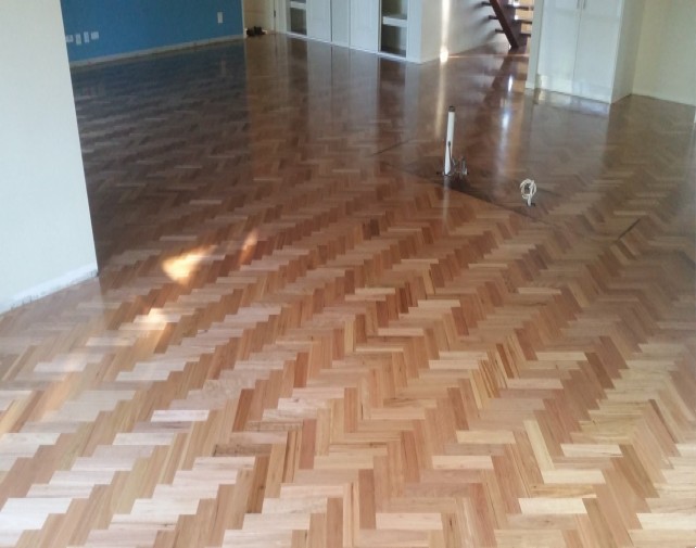 Blackbutt block parquetry Herringbone pattern waterborne coating